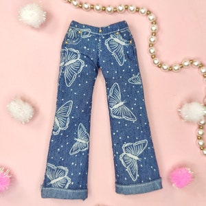 Catocatodolls - Realistic Style Butterfly Print Denim Jeans for 30cm Fashion Dolls, 1/6 Scale