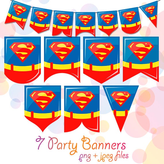 7 Superman Superhero Printable Flags Nursery Superhero Banner | Etsy