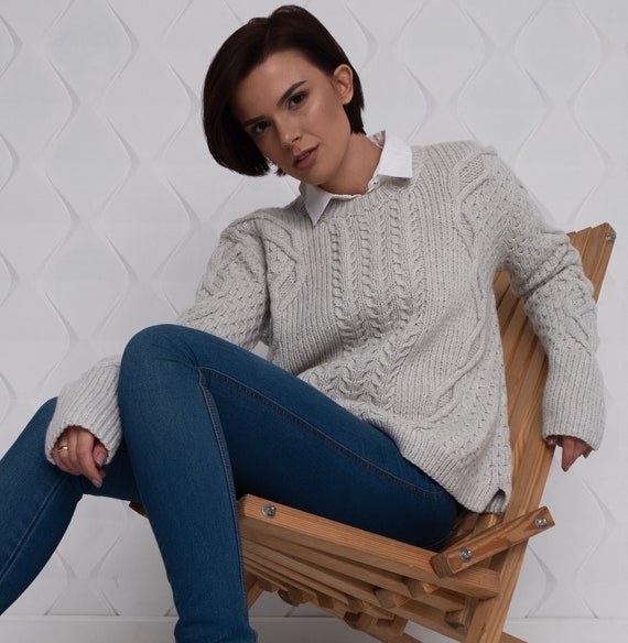 Pullover donna in lana merinos extra fine. Maglieria di qualità artigianale