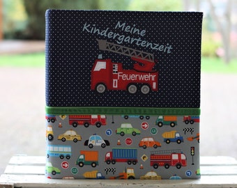 Kindergartenordner Kita-Ordner Krippenordner Portfolio Kindergarten Ordnerhülle mit Namen Grundschulordner Feuerwehr Auto individualisierbar