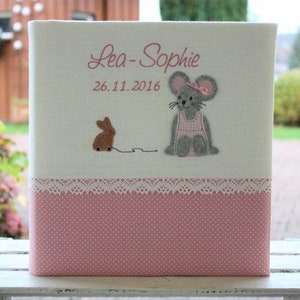 Baby Photo Album Baptism Album Children's Album Baby Album Customizable Personalizable Gift for Birth Gift for Baptism Mouse Bemali pink