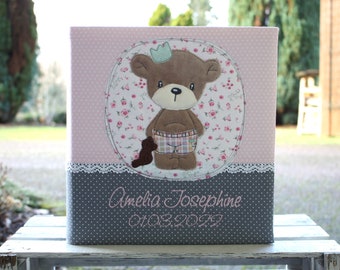 Baby photo album baptism album photo album children's album customizable personalizable gift for birth gift for baptism bear pink