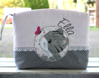 Girls diaper bag changing bag toiletry bag cat pink make-up bag odds and ends bag playful romantic lace kitten