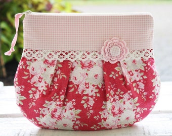 Cosmetic bag, make-up bag, clutch, bucket bag, knick-knack bag, toiletry bag, roses, flowers, playful, romantic, lace, Bemali