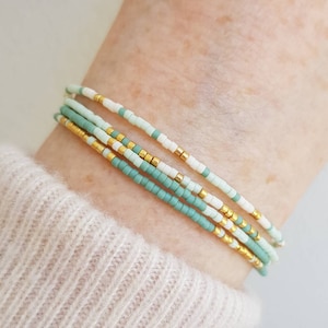 Green and Gold Seed Bead Wrap Bracelet, Minimalist Bracelet, Dainty Tiny Bead Bracelet, Best Friend Gifts