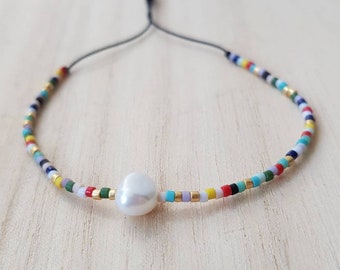 Multicolor Pearl String Bracelet, Colorful Tiny Seed Bead Bracelet, Dainty Layering Bracelet, Best Friend Jewelry Gift for Her