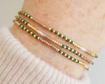 Dainty Gold Green Tiny Seed Bead Multi Wrap Bracelet, Minimalist Layering String Bracelet, Beaded Boho Jewelry, Friend Sister Gift for Her