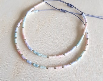 Silver Dainty Pastel Ombre Tiny Bead Bracelet, Multicolor Seed Bead String Bracelet, Minimalist Jewelry, Girly Style Gift for Her