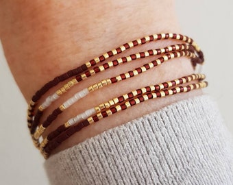 Dainty Cranberry Red Gold Tiny Seed Bead Multi Wrap Bracelet or Long Necklace Colorful Multicolor String Bracelet Gift for Her