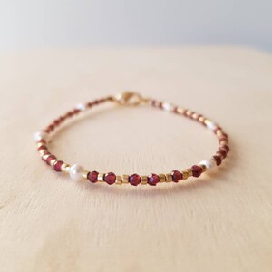 Dainty Red Garnet Gemstone Bracelet, January Birthstone Capricorn Aquarius, Mini Gemstone & Pearl Jewelry for Women, January Birthday Gift image 9