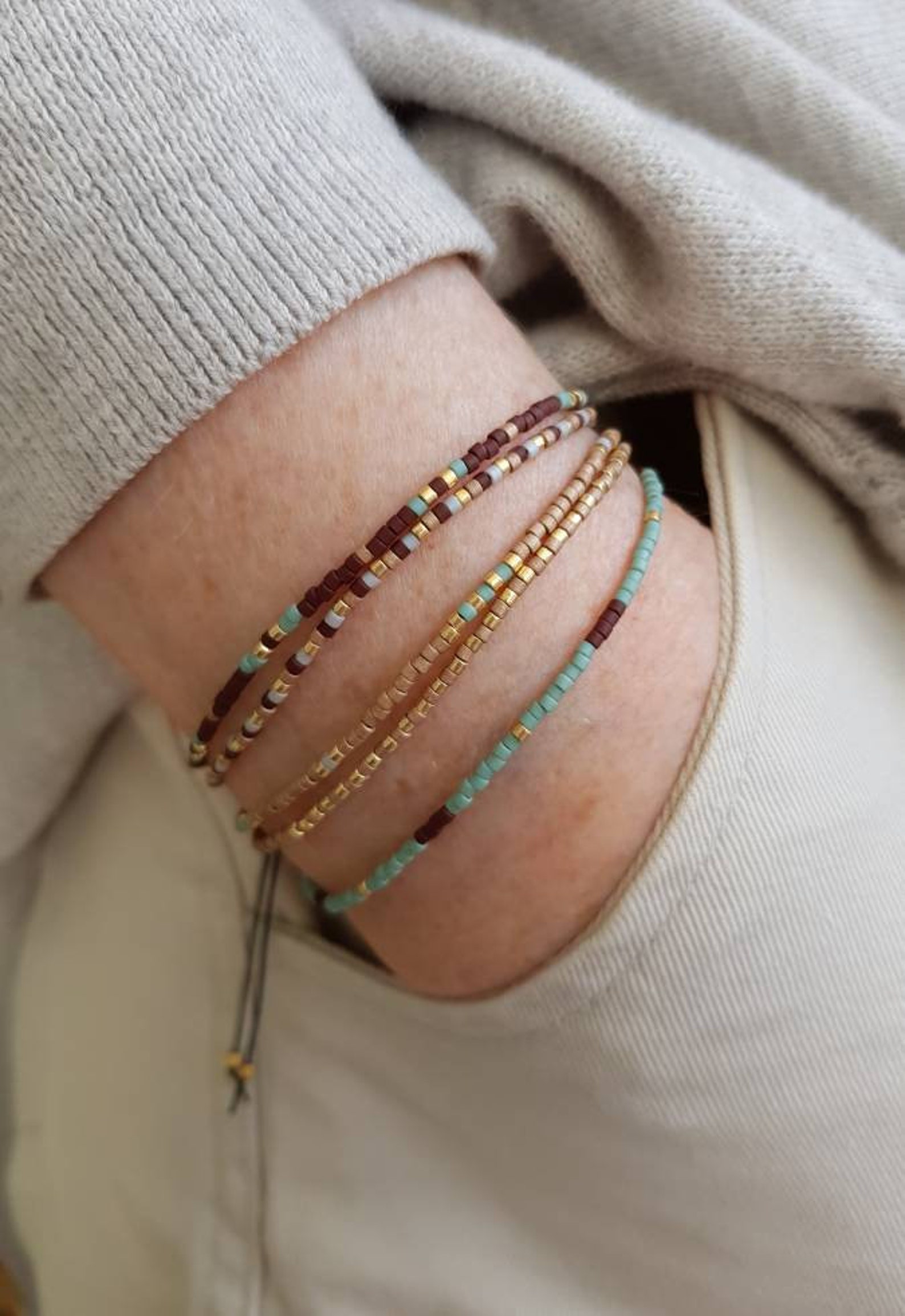 Paper Mache Bracelet with Floral Bead in Green main image 1