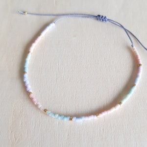 Dainty Pastel Ombre Tiny Bead Bracelet, Gold Seed Bead Bracelet, Thin ...