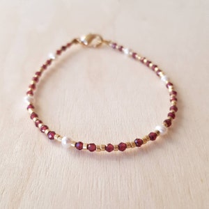 Dainty Red Garnet Gemstone Bracelet, January Birthstone Capricorn Aquarius, Mini Gemstone & Pearl Jewelry for Women, January Birthday Gift image 6