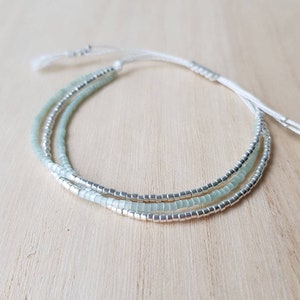 Pale Green and Silver Tiny Bead Bracelet, Minimalist Bracelet, Boho Jewelry, Miyuki Seed Bead Bracelet