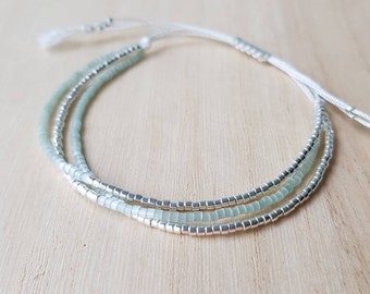 Pale Green and Silver Tiny Bead Bracelet, Minimalist Bracelet, Boho Jewelry, Miyuki Seed Bead Bracelet