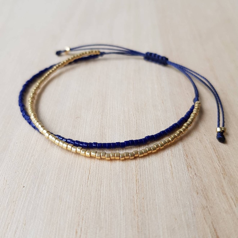 Cobalt Blue and Gold Minimalist Bracelet, Dark Blue Tiny Bead Bracelet, Minimalist Everyday Jewelry, Dainty Friendship Bracelet image 4
