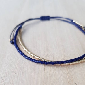 Cobalt Blue and Gold Minimalist Bracelet, Dark Blue Tiny Bead Bracelet, Minimalist Everyday Jewelry, Dainty Friendship Bracelet image 8