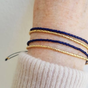 Cobalt Blue and Gold Minimalist Bracelet, Dark Blue Tiny Bead Bracelet, Minimalist Everyday Jewelry, Dainty Friendship Bracelet image 5