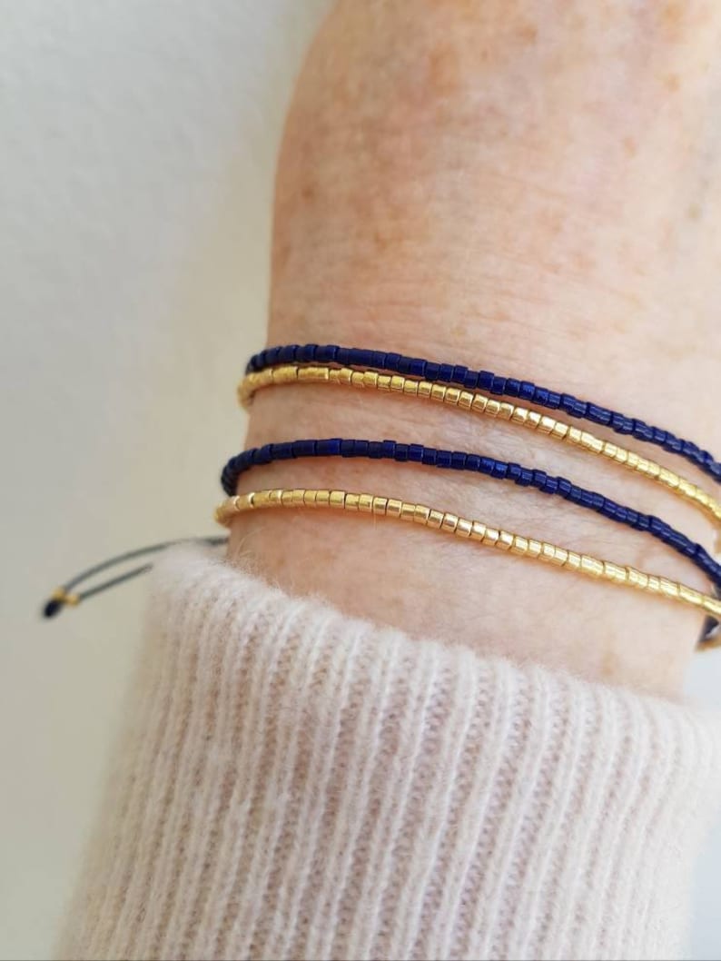 Cobalt Blue and Gold Minimalist Bracelet, Dark Blue Tiny Bead Bracelet, Minimalist Everyday Jewelry, Dainty Friendship Bracelet image 5