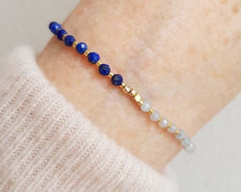 Aquamarine March Birthstone Bracelet, Dainty Tiny Blue Crystal Bracelet, Lapis Lazuli Filigree September Bracelet, Birthday Gift For Her