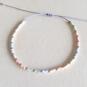 Dainty Pastel Ombre Tiny Bead Bracelet, Gold Seed Bead Bracelet, Thin ...
