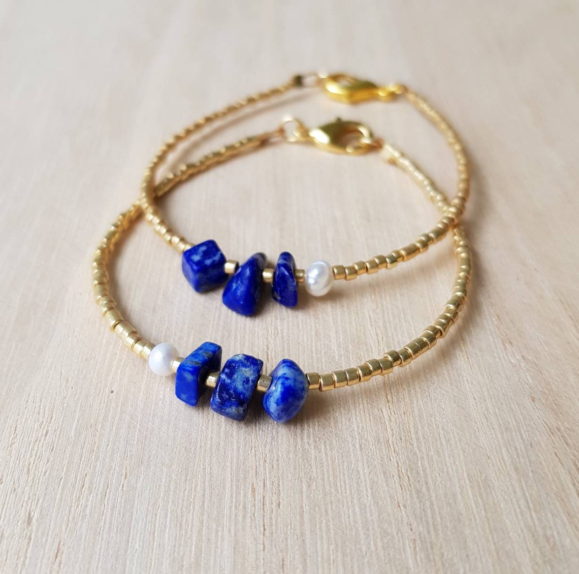 Lapis Lazuli Crystal Bracelet 18k Gold-Filled Clasp Blue | Etsy