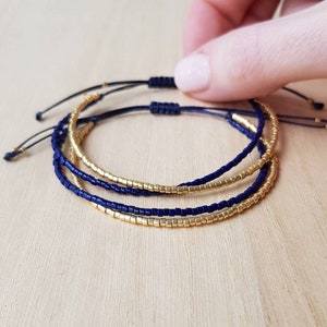 Cobalt Blue and Gold Minimalist Bracelet, Dark Blue Tiny Bead Bracelet, Minimalist Everyday Jewelry, Dainty Friendship Bracelet image 6