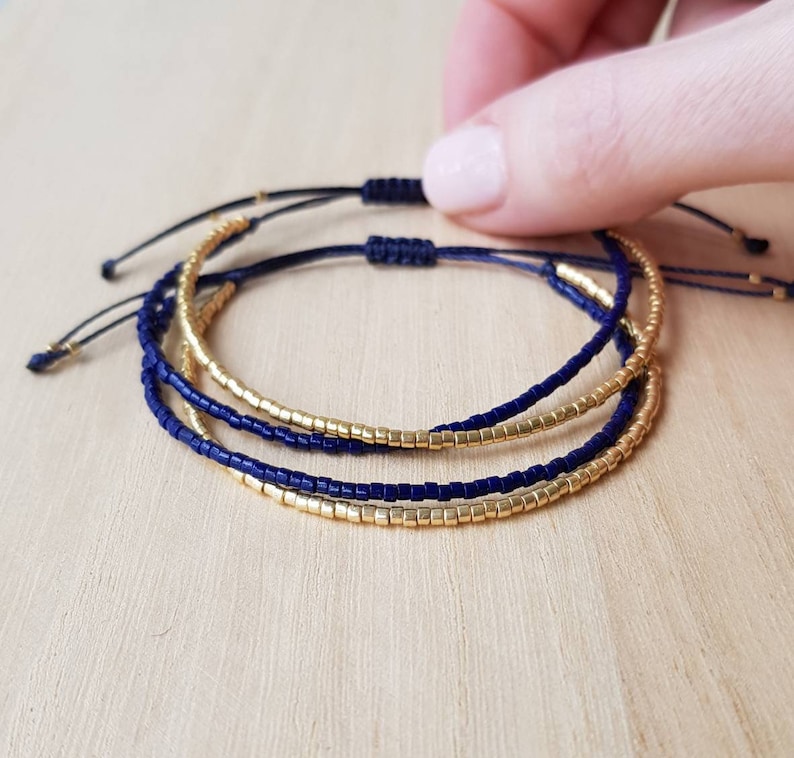 Cobalt Blue and Gold Minimalist Bracelet, Dark Blue Tiny Bead Bracelet, Minimalist Everyday Jewelry, Dainty Friendship Bracelet image 6