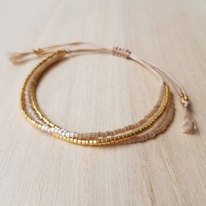 Dainty Gold Beige Beaded Bracelet, Minimalist Tiny Bead Bracelet, Gold Jewelry, Beige Bracelet, Seed Bead Wrap Bracelet, Gift For Mom image 3