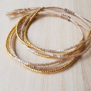 Dainty Gold Beige Beaded Bracelet, Minimalist Tiny Bead Bracelet, Gold Jewelry, Beige Bracelet, Seed Bead Wrap Bracelet, Gift For Mom image 1