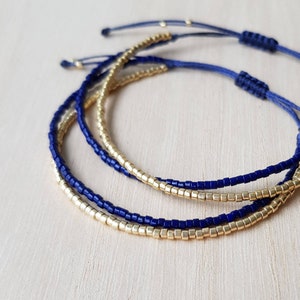 Cobalt Blue and Gold Minimalist Bracelet, Dark Blue Tiny Bead Bracelet, Minimalist Everyday Jewelry, Dainty Friendship Bracelet image 1