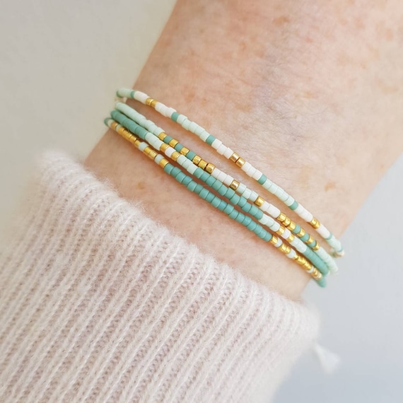 Green and Gold Seed Bead Wrap Bracelet, Minimalist Bracelet