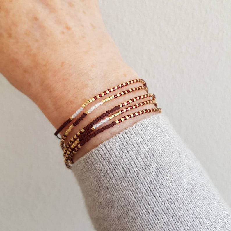 Dainty Cranberry Red Gold Tiny Seed Bead Multi Wrap Bracelet or Long Necklace Colorful Multicolor String Bracelet Gift for Her