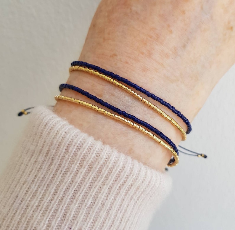 Cobalt Blue and Gold Minimalist Bracelet, Dark Blue Tiny Bead Bracelet, Minimalist Everyday Jewelry, Dainty Friendship Bracelet image 3