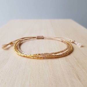 Dainty Gold Beige Beaded Bracelet, Minimalist Tiny Bead Bracelet, Gold Jewelry, Beige Bracelet, Seed Bead Wrap Bracelet, Gift For Mom image 5