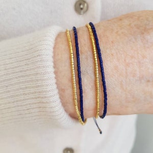 Cobalt Blue and Gold Minimalist Bracelet, Dark Blue Tiny Bead Bracelet, Minimalist Everyday Jewelry, Dainty Friendship Bracelet image 7