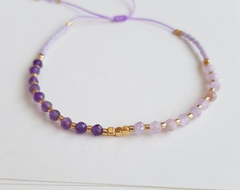 Amethyst February Birthstone Bracelet, Dainty Purple Tiny Bead Gemstone Bracelet, Birthstone Jewelry, Birthday Gift for Her