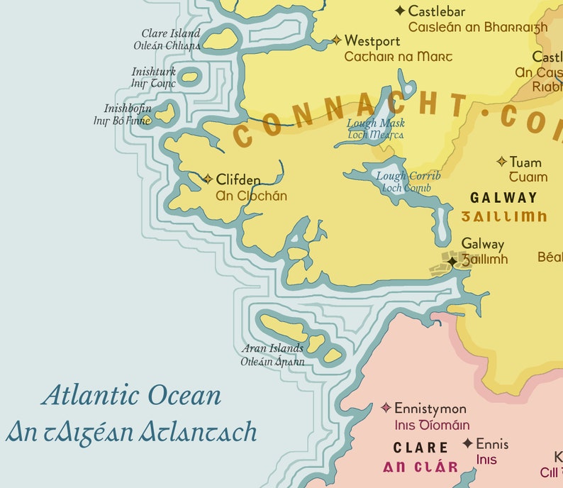 Beautiful Map of Ireland in English and Irish gaeilge Etsy