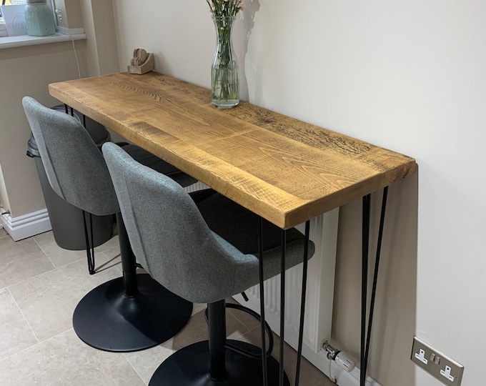 Rustic Wood Breakfast Bar With Steel Hairpin Legs Etsy UK