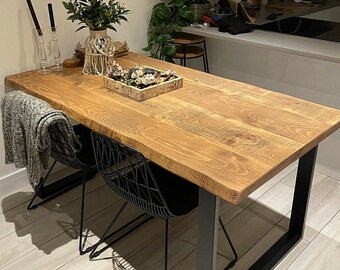 Industrial Dining Table Live Edge Dining Table SQUARE FRAME Steel Legs Industrial Rustic Wood