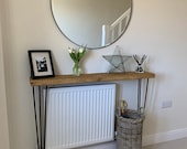 Rustic wood console table with hairpin legs, 45mm thick, rustic hallway table.