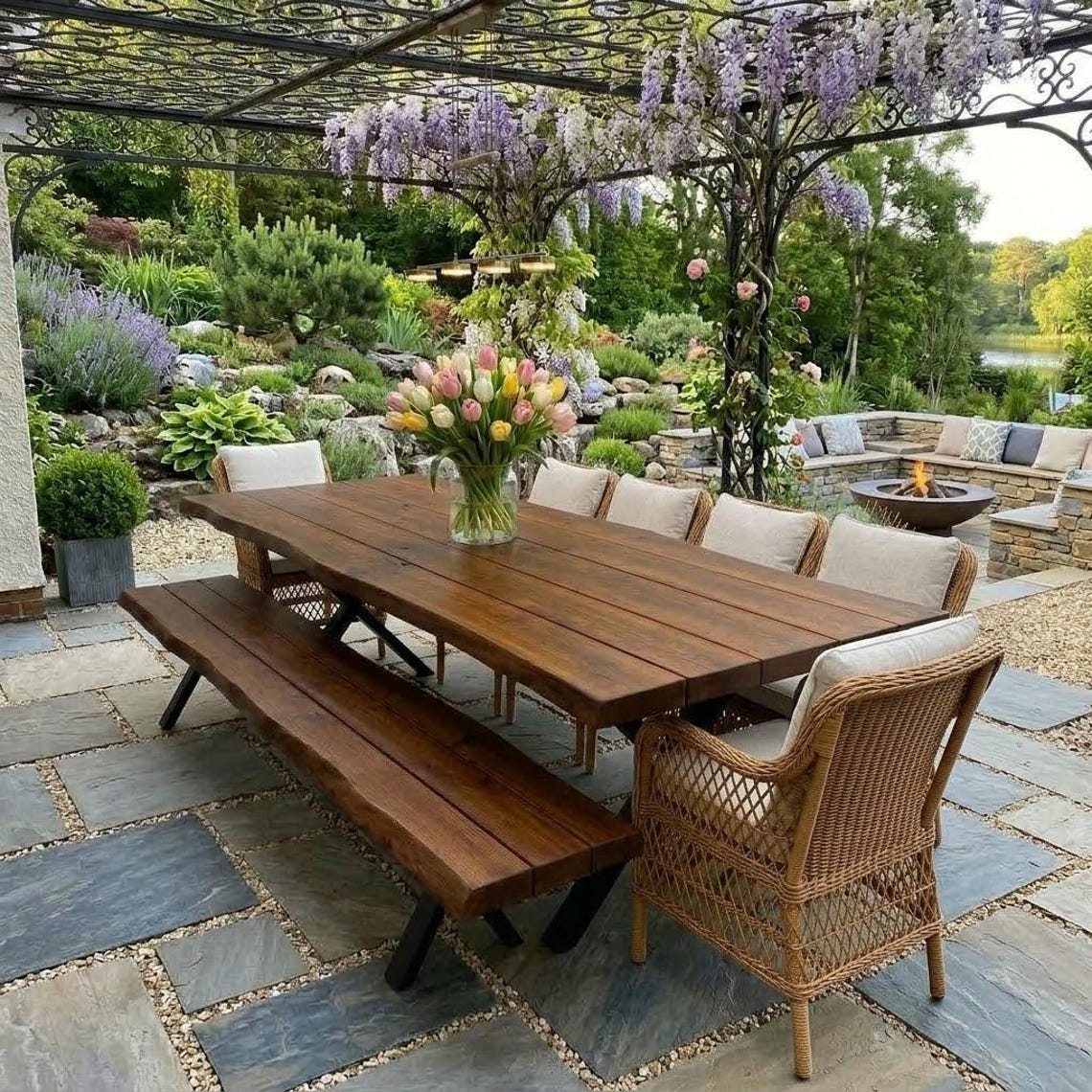 Outdoor Firsby XF Live Edge Garden Dining Table Rustic Solid Wood ...