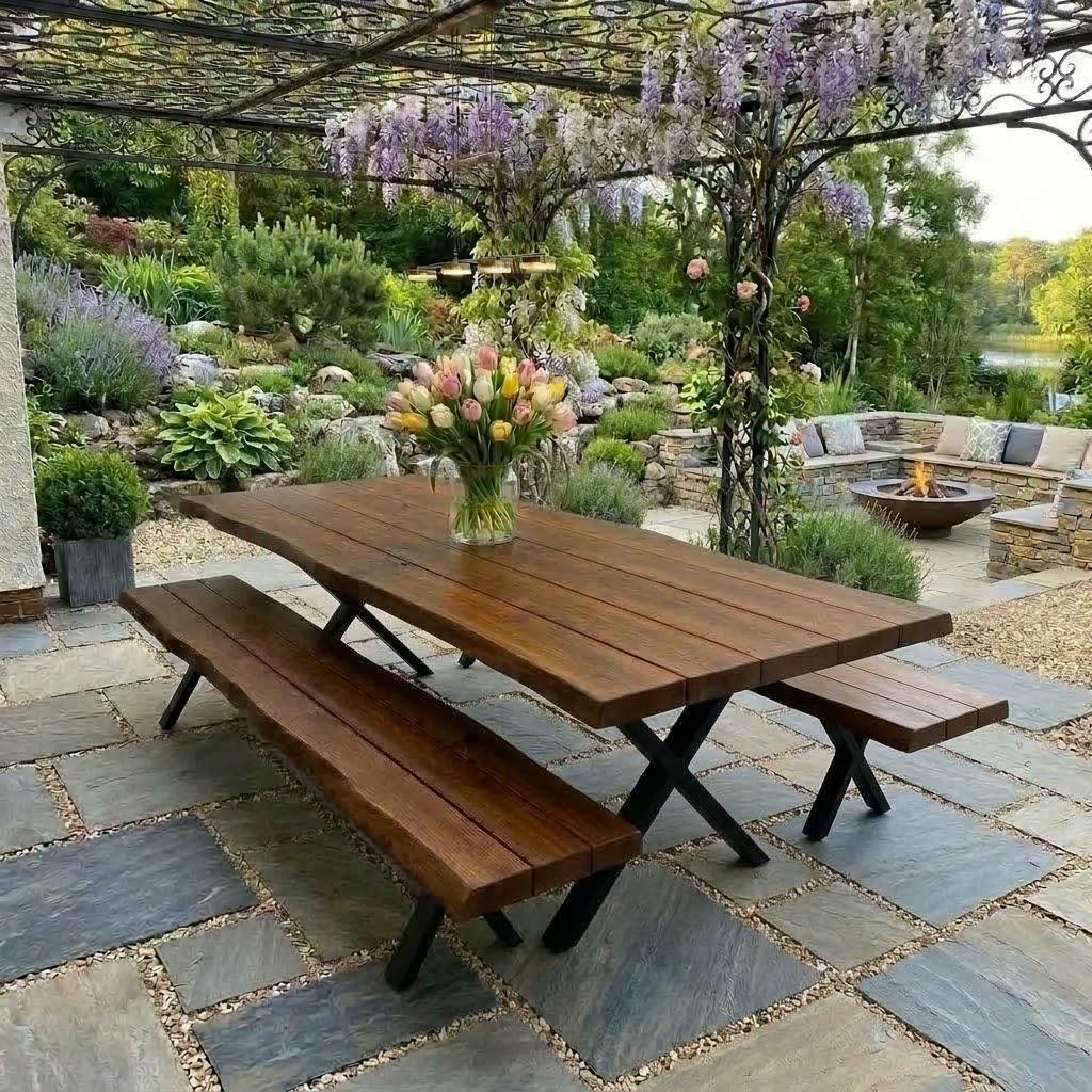 Outdoor Firsby XF Live Edge Garden Dining Table Rustic Solid Wood ...