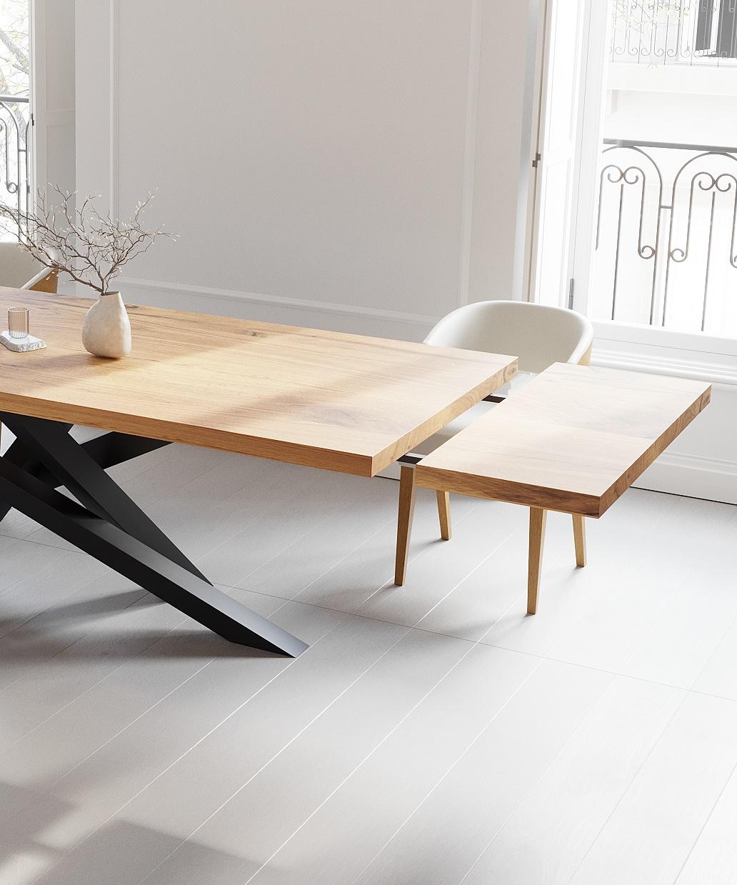 Solid Oak Extendable Dining Table With Crossover Legs - Industrial ...