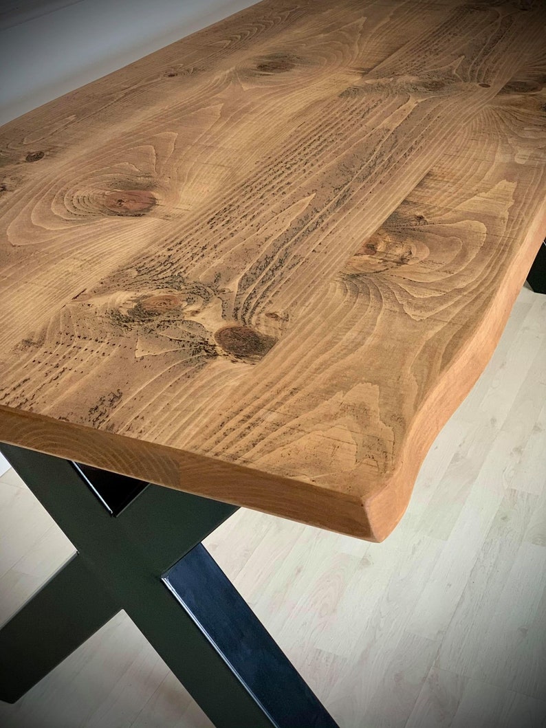 Firsby XF Chunky Steel Dining Table Natural Live Edge Rustic Steel X Frame Legs Handmade Characteristic of the Countryside. image 7