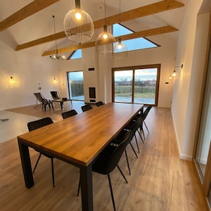 Solid Oak Dining Table with End Pin Frame Legs - HARDWOOD Industrial Rustic Durable Table 035