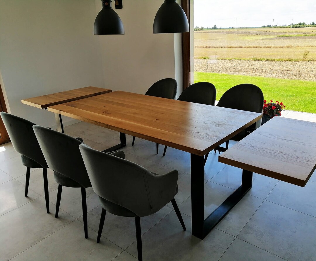 Solid Oak Extendable Kitchen Dining Table With SQUARE LEGS Industrial ...