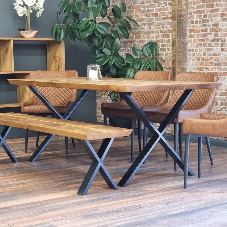 Louth XF Dining Table Solid Wood Chamfer Edge - Industrial X Frame ...