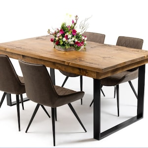 Humber Extendable Dining Table with Extension Leaves, Industrial Table Farmhouse Rustic Wood.