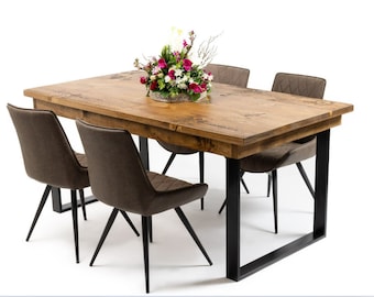 Humber Extendable Dining Table with Extension Leaves, Industrial Table Farmhouse Rustic Wood.